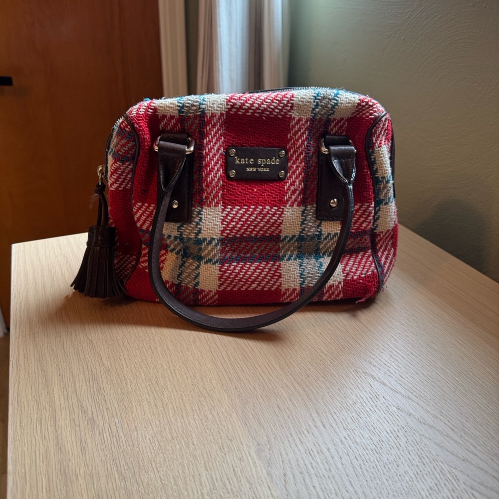Kate Spade Red and Cream Plaid Crossbody Bag